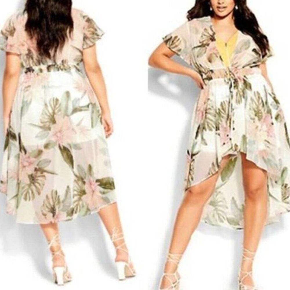 CITY‎ CHIC Women's Floral Barbados Lightweight Hi-lo Jacket Party Beige Size12